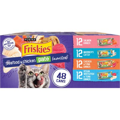 Friskies Purina Friskies Seafood & Chicken Pate Favorites Variety Pack Wet Cat Food, 5.5-oz can, case of 48