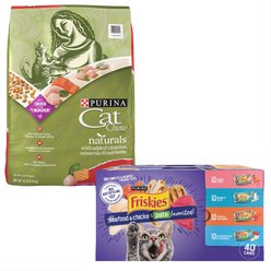 Purina Friskies Seafood & Chicken Pate Favorites Variety Pack Wet Food + Cat Chow Naturals Original Dry Cat Food