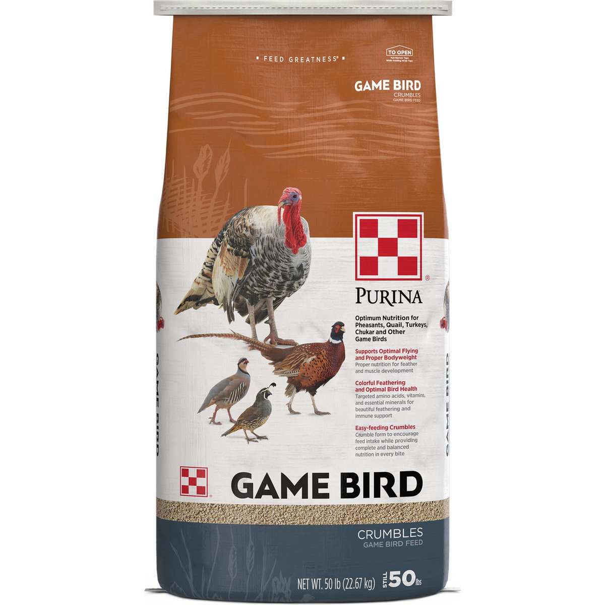 Purina Game Bird Flight Conditioner 19% Protein Crumble Poultry Feed, 50-lb bag