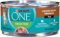 Purina ONE Chicken Recipe Pate Natural Grain-Free Canned Cat Food, 3-oz, case of 24