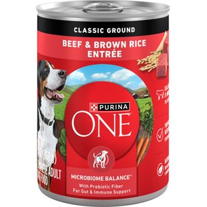 Purina ONE Classic Ground Beef & Brown Rice Entree Adult Wet Dog Food, 13-oz can, case of 12