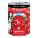 Purina ONE Classic Ground Beef & Brown Rice Entree Adult Wet Dog Food, 13-oz can, case of 12