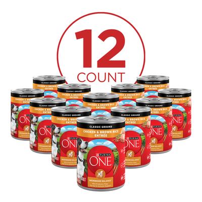 Show full view: Purina ONE Classic Ground Chicken & Brown Rice Entree Adult Wet Dog Food, 13-oz, case of 12 slide 4 of 12