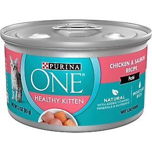 Purina ONE Grain-Free Natural Pate Healthy Kitten Chicken & Salmon Recipe Wet Kitten Food, 3-oz can, case of 24