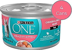 Purina ONE Grain-Free Natural Pate Healthy Kitten Chicken & Salmon Recipe Wet Kitten Food, 3-oz can, case of 4