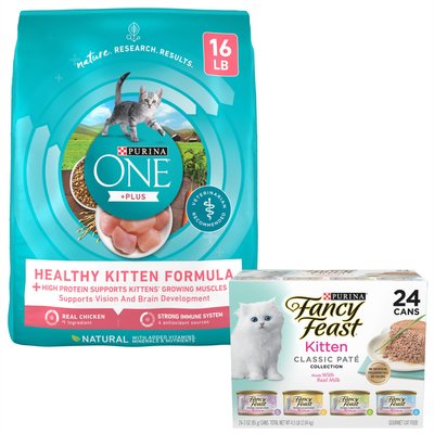 Purina ONE Purina ONE Healthy Kitten Formula Dry Food + Fancy Feast Tender Feast Canned Kitten Food
