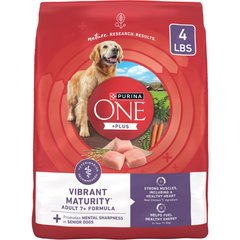 Purina ONE High Protein + Vibrant Maturity 7 Plus Formula Dry Senior Dog Food, 4-lb bag