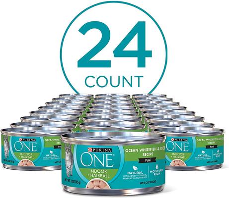 Show full view: Purina ONE Indoor Advantage High Protein Ocean Whitefish & Rice Wet Cat Food, 3-oz can, case of 24 slide 3 of 13