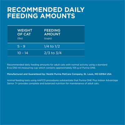 Show full view: Purina ONE Indoor Advantage Senior 7+ High Protein Natural Dry Cat Food, 7-lb bag slide 8 of 10