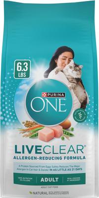 Show full view: Purina ONE LiveClear Allergen-Reducing Formula Chicken Flavor Dry Cat Food, 6.3-lb bag slide 1 of 12