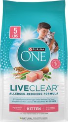 Purina ONE LiveClear Allergen-Reducing Formula Chicken Flavor Natural Kitten Dry Cat Food, 5-lb bag
