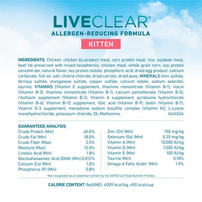 Show full view: Purina ONE LiveClear Allergen-Reducing Formula Chicken Flavor Natural Kitten Dry Cat Food, 5-lb bag slide 7 of 12