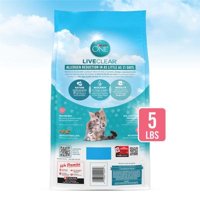 Show full view: Purina ONE LiveClear Allergen-Reducing Formula Chicken Flavor Natural Kitten Dry Cat Food, 5-lb bag slide 3 of 12