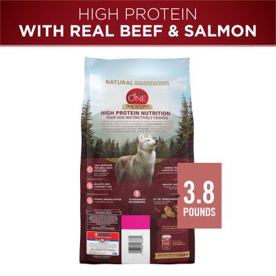 Show full view: Purina ONE Natural High Protein True Instinct with Real Beef & Salmon Dry Dog Food, 3.8-lb bag slide 3 of 8