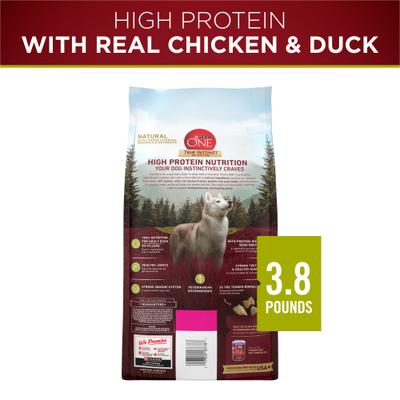Show full view: Purina ONE Natural High Protein True Instinct with Real Chicken & Duck Dry Dog Food, 3.8-lb bag slide 3 of 9