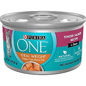Purina ONE Natural Weight Control Ideal Weight Tender Salmon Recipe Wet Cat Food, 3-oz can, case of 24