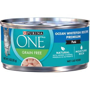 Purina ONE Ocean Whitefish Recipe Pate Grain-Free Natural High Protein Canned Cat Food, 3-oz, case of 24
