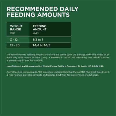 Show full view: Purina ONE +Plus Adult Small Breed Lamb & Rice Formula Dry Dog Food, 7.4-lb bag slide 8 of 10