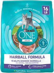 Purina ONE +Plus Hairball Formula Natural Adult Dry Cat Food, 16-lb bag