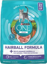 Purina ONE +Plus Hairball Formula Natural Adult Dry Cat Food, 22-lb bag