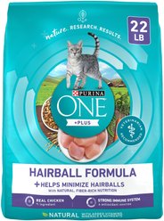 Purina ONE +Plus Hairball Formula Natural Adult Dry Cat Food, 22-lb bag