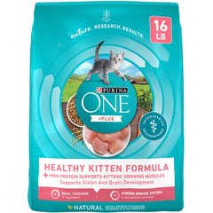 Purina ONE +Plus Healthy Kitten Muscle Vision & Brain Development Natural Dry Cat Food, 16-lb bag
