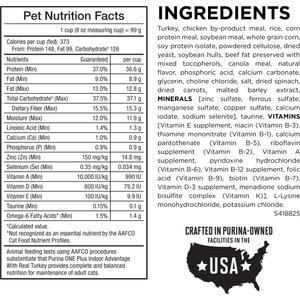 Purina ONE +Plus Indoor Advantage Adult Natural, Low Fat, Weight Control, Indoor Real Turkey Dry Cat Food, 22-lb bag