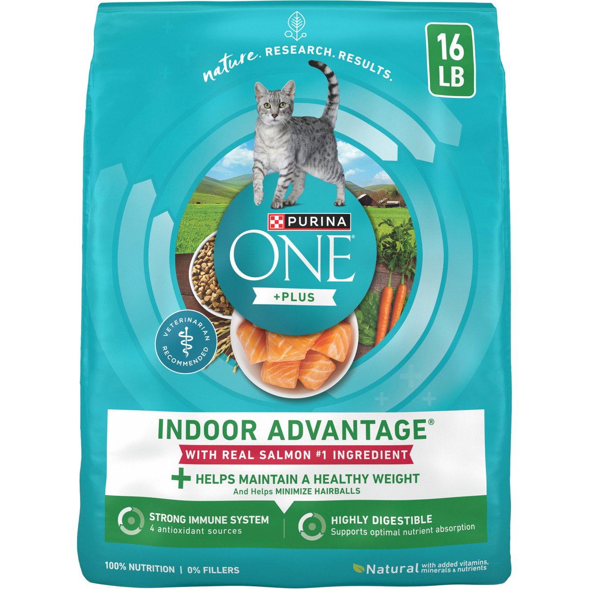 Purina ONE +Plus Indoor Advantage with Real Salmon Natural Adult Dry Cat Food, 16-lb bag