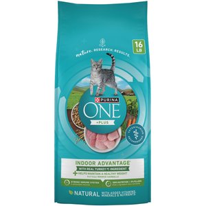 Purina ONE +Plus Indoor Advantage with Real Turkey Weight-Control & Hairball Adult Dry Cat Food, 16-lb bag