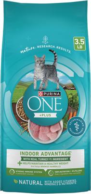 Show full view: Purina ONE +Plus Indoor Advantage with Real Turkey Weight-Control & Hairball Adult Dry Cat Food, 3.5-lb bag slide 1 of 11