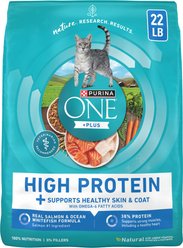 Purina ONE Plus Skin & Coat Health Formula Natural Salmon & Ocean Whitefish High Protein Dry Cat Food, 22-lb bag