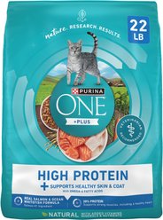 Purina ONE Plus Skin & Coat Health Formula Natural Salmon & Ocean Whitefish High Protein Dry Cat Food, 22-lb bag