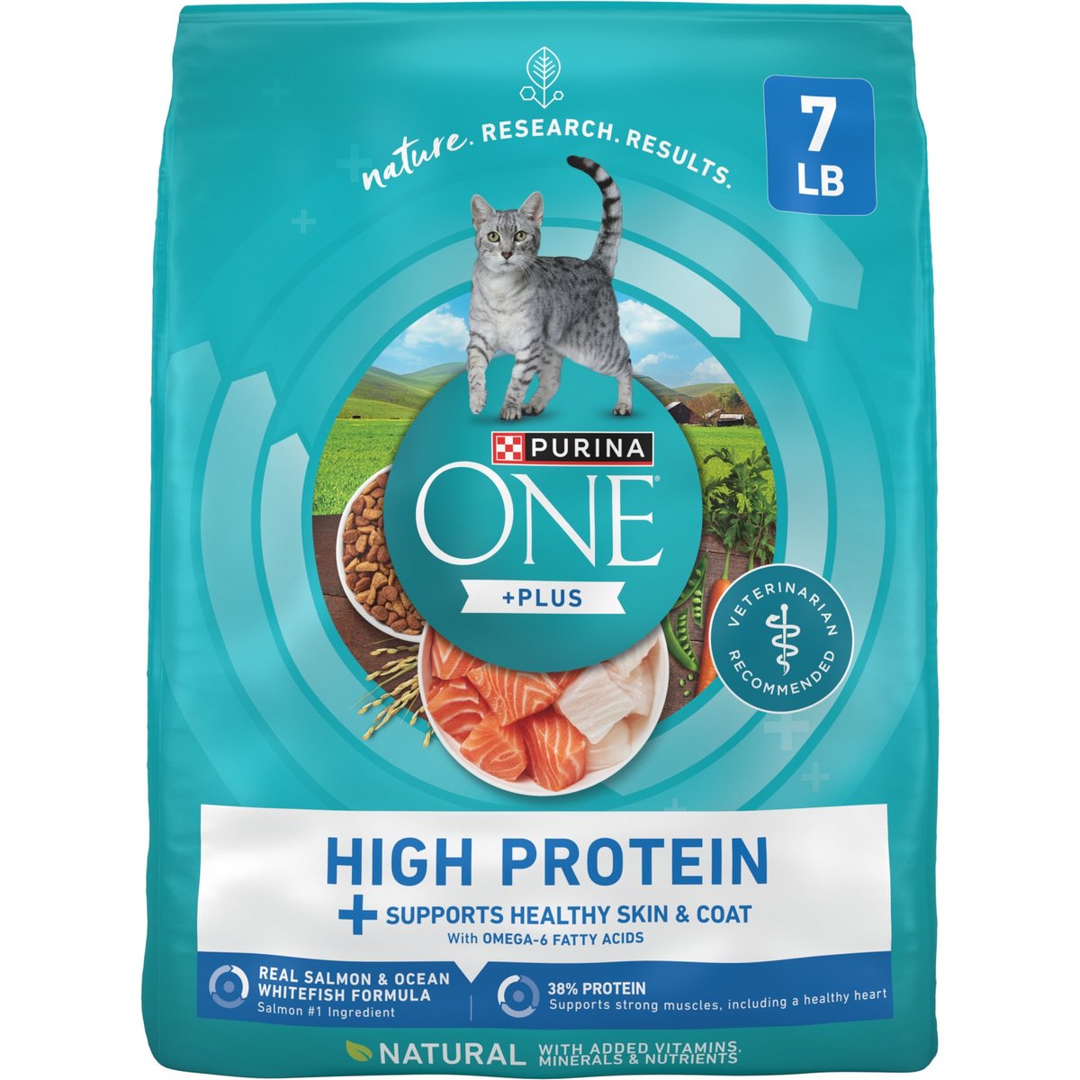 Purina ONE Plus Skin & Coat Health Formula Natural Salmon & Ocean Whitefish High Protein Dry Cat Food, 7-lb bag