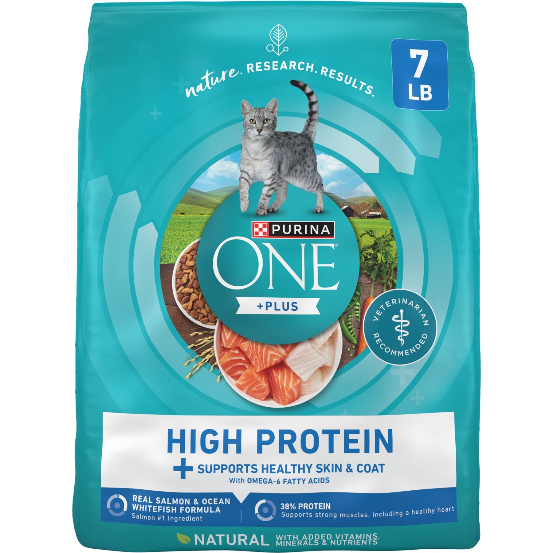 Purina ONE Plus Skin & Coat Health Formula Natural Salmon & Ocean Whitefish High Protein Dry Cat Food, 7-lb bag
