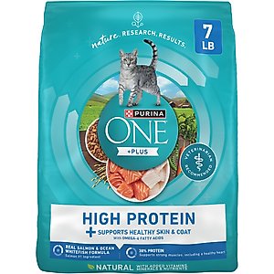 Purina ONE Plus Skin & Coat Health Formula Natural Salmon & Ocean Whitefish High Protein Dry Cat Food, 7-lb bag