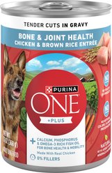 Purina ONE Plus Tender Cuts in Gravy Bone & Joint Health Chicken & Brown Rice Entree Natural Wet Dog Food, 13-oz can, case of 12