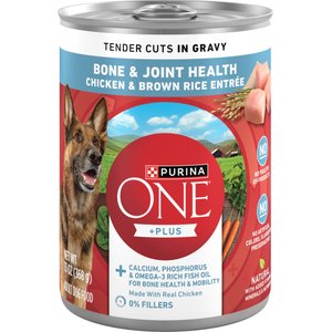 Purina ONE Plus Tender Cuts in Gravy Bone & Joint Health Chicken & Brown Rice Entree Natural Wet Dog Food, 13-oz can, case of 12