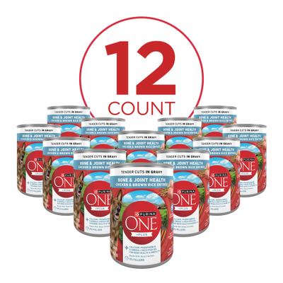 Show full view: Purina ONE Plus Tender Cuts in Gravy Bone & Joint Health Chicken & Brown Rice Entree Natural Wet Dog Food, 13-oz can, case of 12 slide 3 of 12