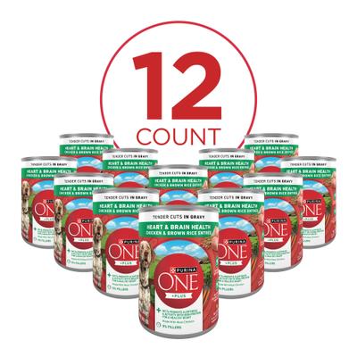 Show full view: Purina ONE Plus Tender Cuts in Gravy Heart & Brain Chicken & Brown Rice Entree Natural Wet Dog Food, 13-oz can, case of 12 slide 3 of 12