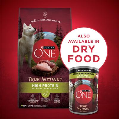 Show full view: Purina ONE SmartBlend Grain-Free True Instinct Classic Ground with Real Chicken & Duck Canned Dog Food, 13-oz, case of 12 slide 7 of 12