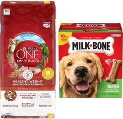Purina ONE SmartBlend Healthy Weight High Protein Formula Adult Dry Food + Milk-Bone Original Large Biscuit Dog Treats