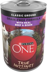 Purina ONE SmartBlend True Instinct Classic Ground Real Beef & Bison Grain-Free Wet Dog Food, 13-oz can, case of 12