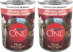 Purina ONE SmartBlend True Instinct Tender Cuts in Gravy with Real Beef & Wild-Caught Salmon Canned Dog Food, 13-oz can, bundle of 24 