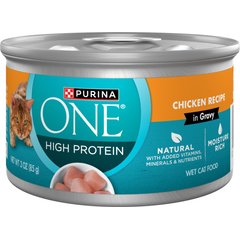 Purina ONE Natural Chicken in Gravy High Protein Wet Cat Food, 3-oz can, case of 24