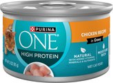 Purina ONE Natural Chicken in Gravy High Protein Wet Cat Food, 3-oz can, case of 24