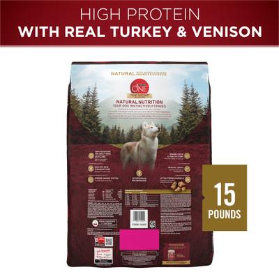 Show full view: Purina ONE True Instinct Natural High Protein with Real Turkey & Venison Dry Dog Food, 15-lb bag slide 3 of 11