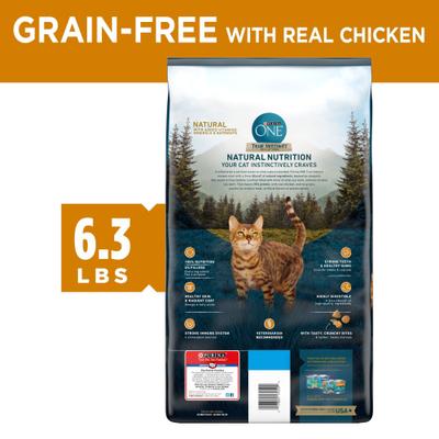Show full view: Purina ONE True Instinct Natural Real Chicken Plus Vitamins & Minerals High Protein Grain-Free Dry Cat Food, 6.3-lb bag slide 3 of 10