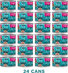 Purina ONE Natural Salmon & Trout Recipe in Sauce High Protein Wet Cat Food, 3-oz can, case of 24 slide 2 of 7