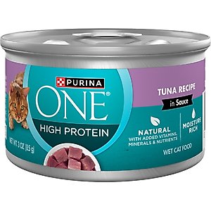 Purina ONE Natural Tuna in Sauce High Protein Wet Cat Food, 3-oz can, case of 24
