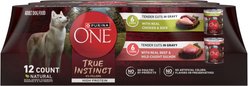 Purina ONE True Instinct Variety Pack High Protein Tender Cuts in Gravy Chicken & Duck, Beef & Salmon Wet Dog Food, 13-oz can, case of 12